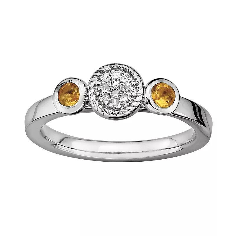 Stacks & Stones Sterling Silver Citrine & Diamond Accent Stack Ring, Womens Orange Product Image