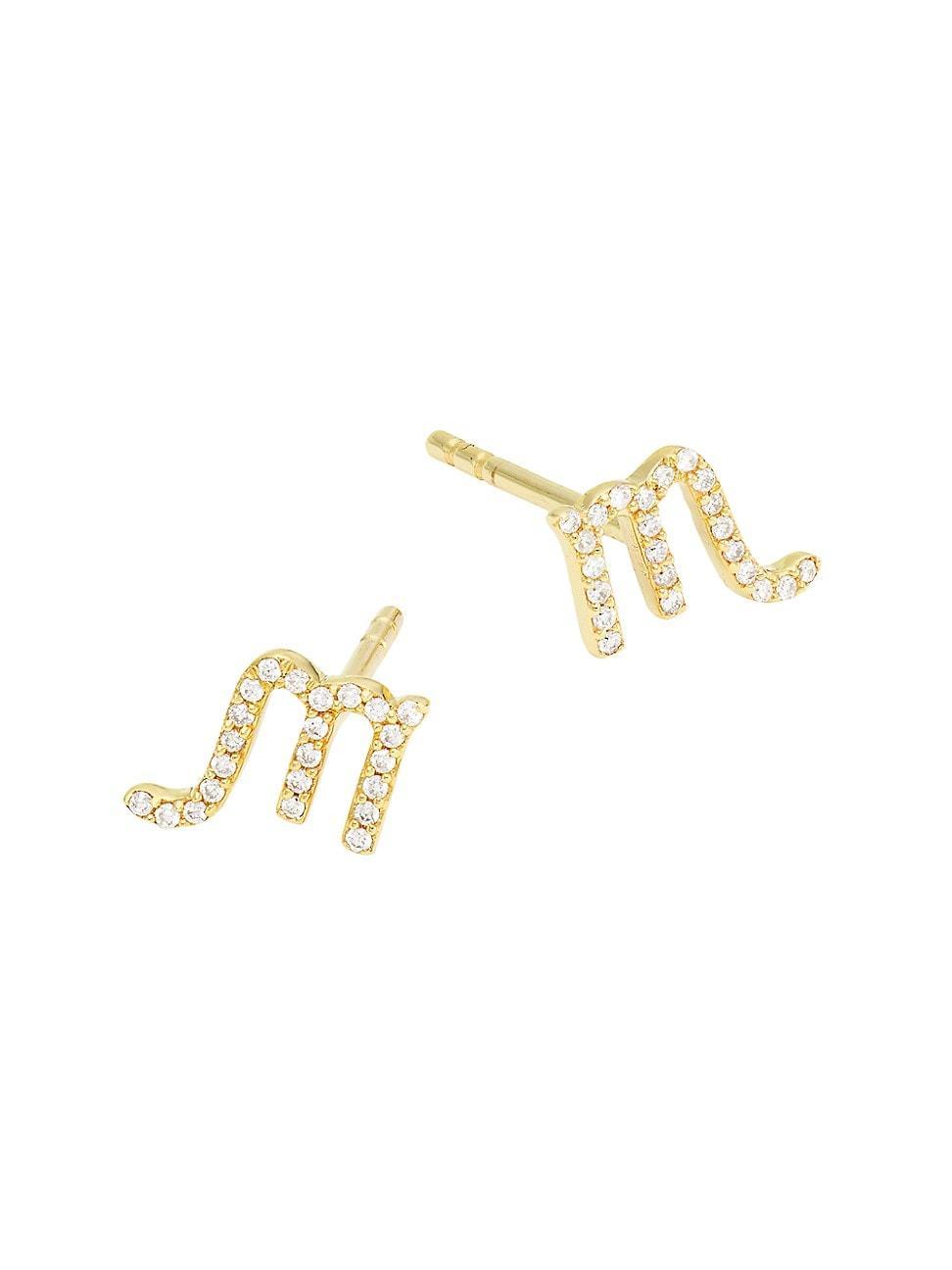 Womens 14K Yellow Gold & 0.07 TCW Diamond Zodiac Stud Earrings Product Image