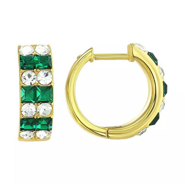 Chrystina White & Emerald Crystal Huggie Hoop Earrings, Womens, Gold Tone Product Image