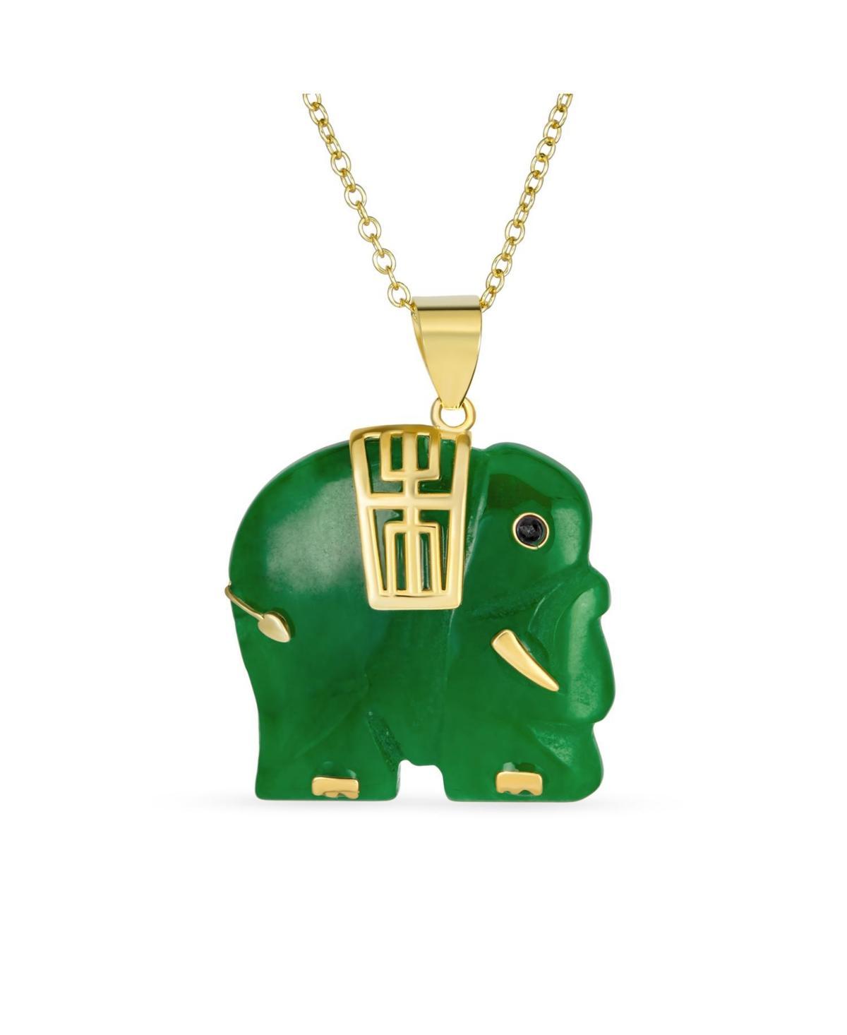 Bling Jewelry Bali Style Longevity Green Natural Jade Indian Elephant Pendant Necklace For Women Gold Plated Sterling Silver 18 Inch Product Image