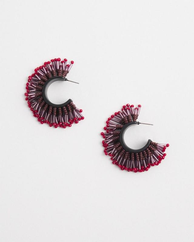 No Droop™ Red Seed Bead Hoop Earrings Product Image