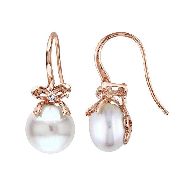 Freshwater Cultured Pearl & Diamond Accent 10k Rose Gold Bow Drop Earrings, Womens, White Product Image