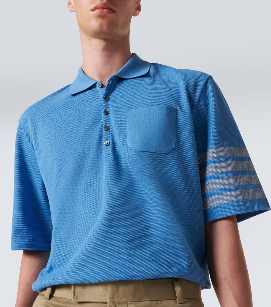 Piqué Polo Shirt With A Wavy Design In Blue Product Image