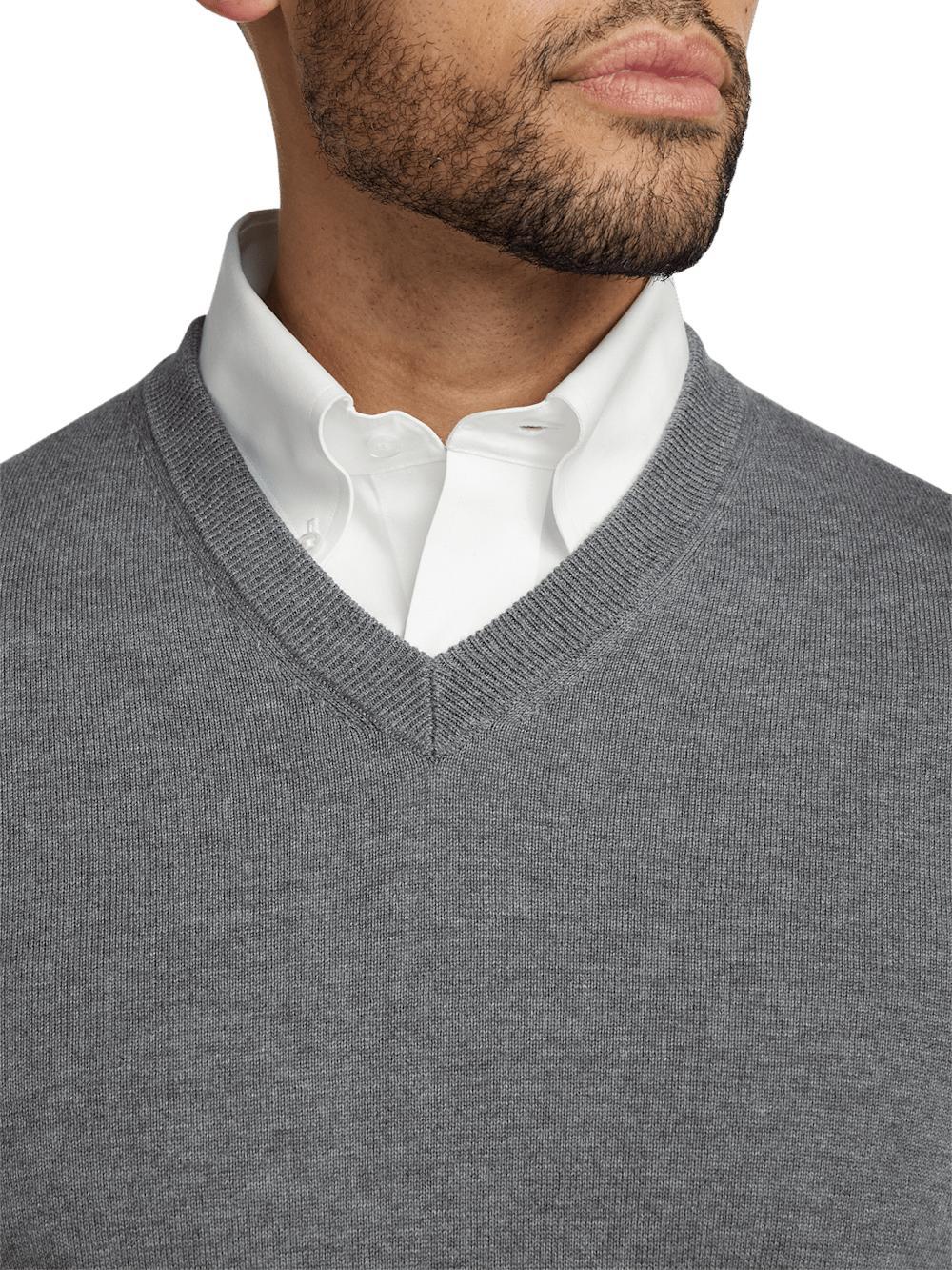 Supima Cotton V-neck Sweater - Medium Grey Product Image