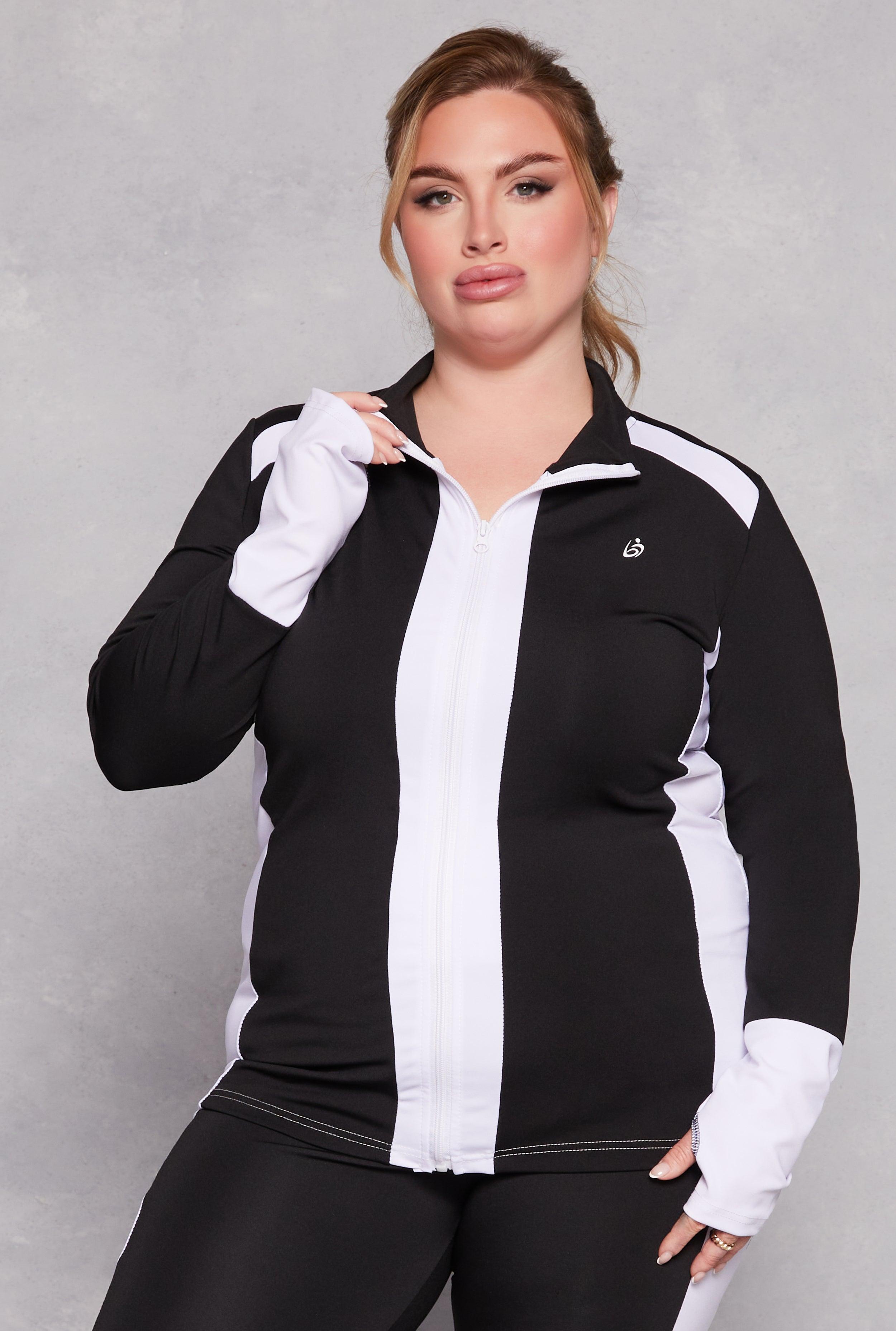 Womens Plus Size Color Blocked Mock Neck Track Jacket Product Image