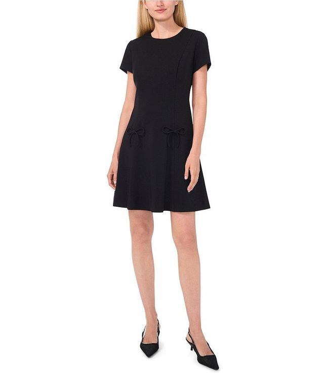 CeCe Ponte Crew Neck Short Sleeve Bow Fit and Flare Mini Dress Product Image