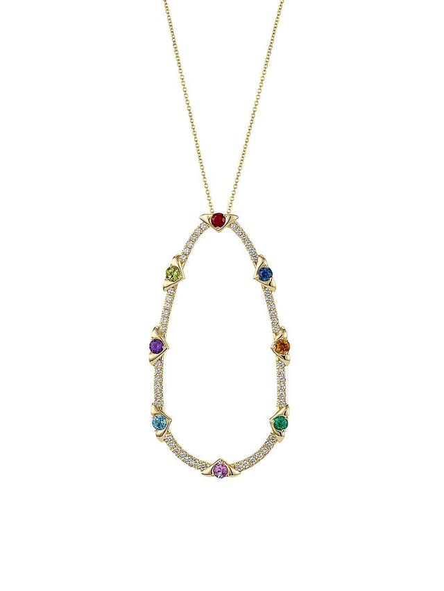 Womens 18K Yellow Gold & Multi-Gemstone Oval Pendant Necklace Product Image