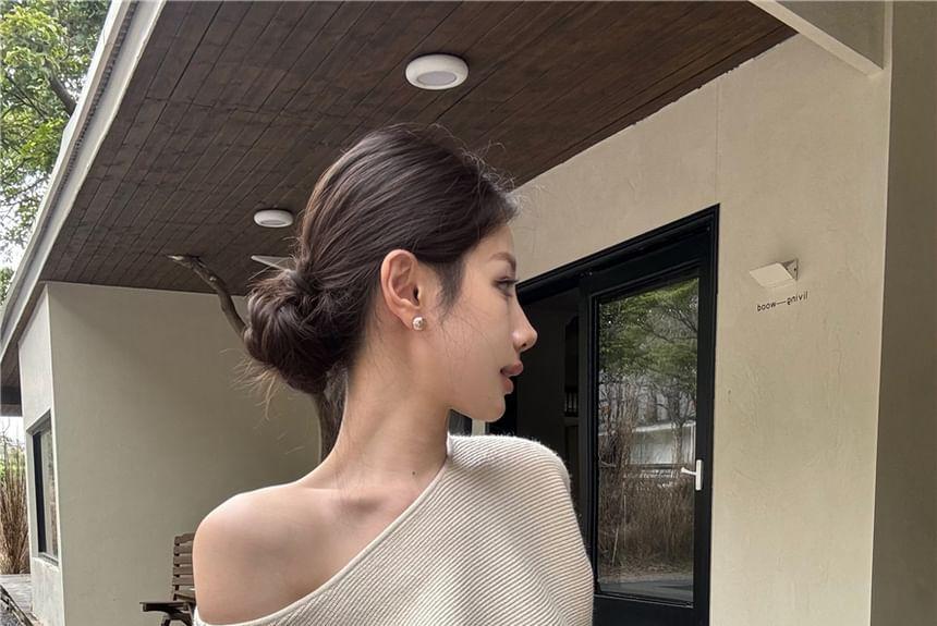 Cropped One-Shoulder Ruched Knit Top Product Image