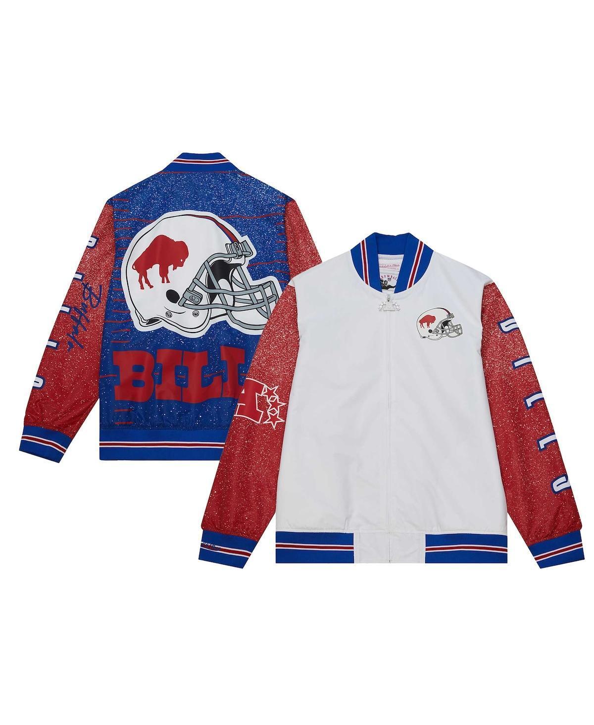 Mens Mitchell & Ness White Distressed Buffalo Bills Team Burst Warm-Up Full-Zip Jacket Product Image