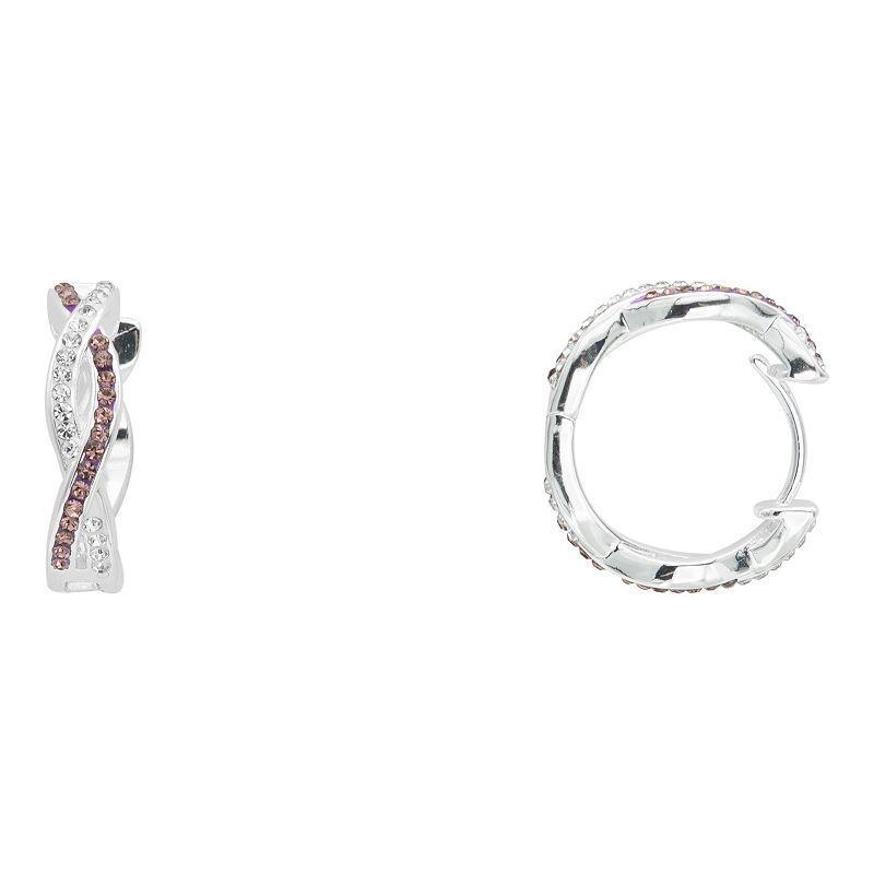 City Luxe Crystal Twist Hoop Earrings, Womens, Silver Tone Purple Product Image