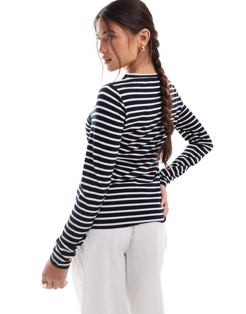 ASOS DESIGN long sleeve striped t-shirt in navy Product Image