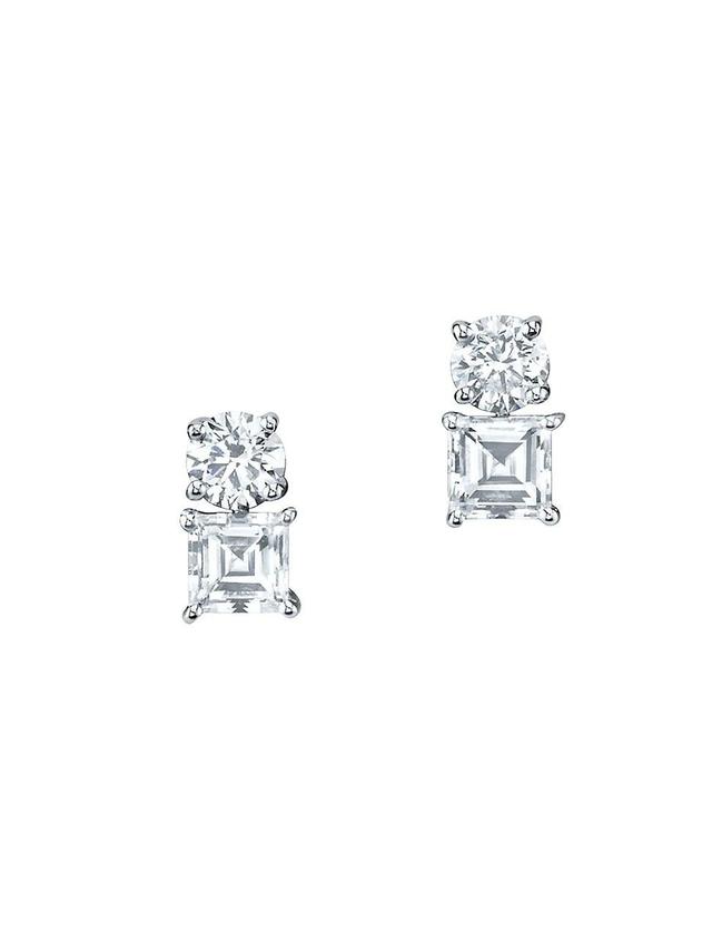 Womens 18K White Gold & Diamond Drop Stud Earrings Product Image