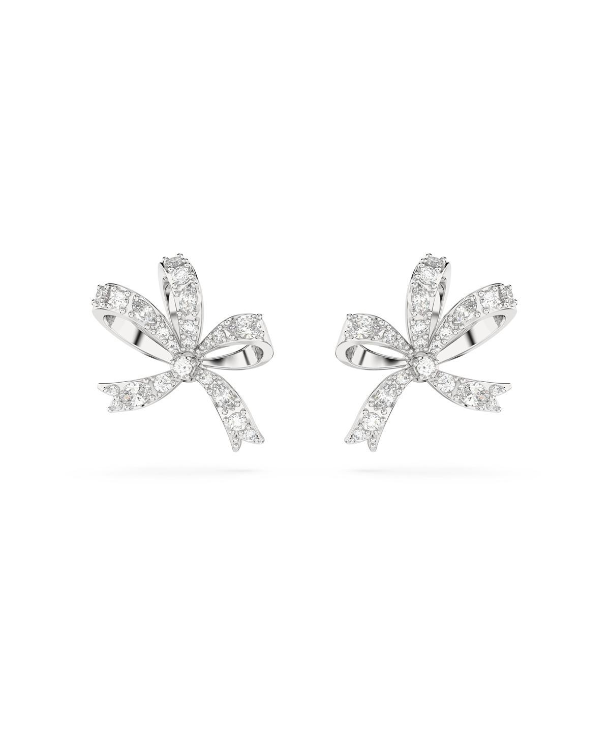 Womens Volta Rhodium-Plated & Crystal Bow Stud Earrings Product Image