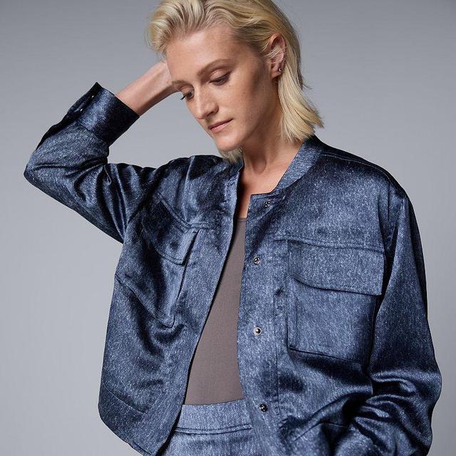 Womens Simply Vera Vera Wang Satin Denim Bomber Jacket Blue Blue Allover Product Image