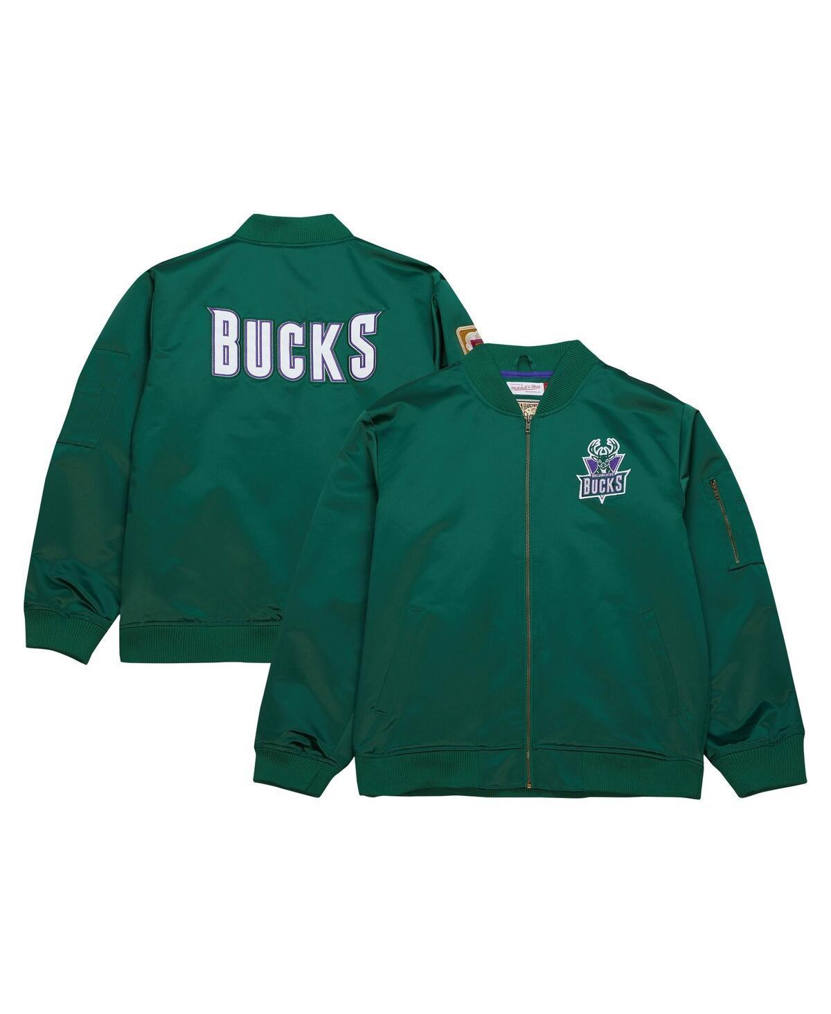 Mens Mitchell & Ness Green Milwaukee Bucks Hardwood Classics Vintage Logo Full-Zip Bomber Jacket Product Image