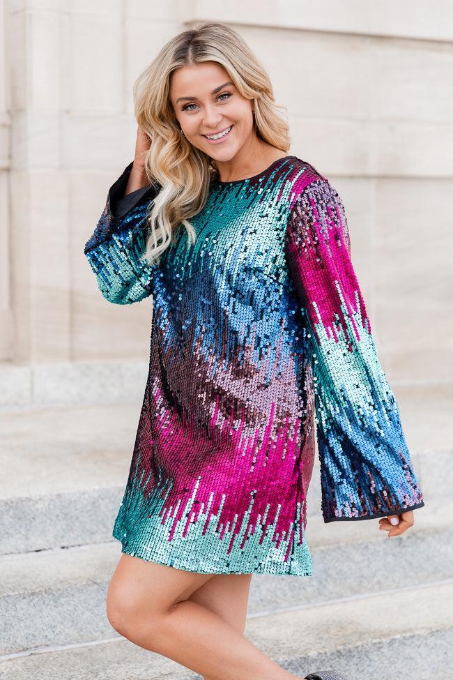 Nothing Left To Say Multi Color Sequin Bell Sleeve Mini Dress Product Image