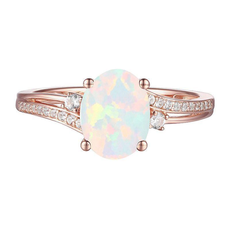 14k Rose Gold Over Silver Lab-Created Opal, Lab-Created White Sapphire Solitaire Ring, Womens Pink Product Image