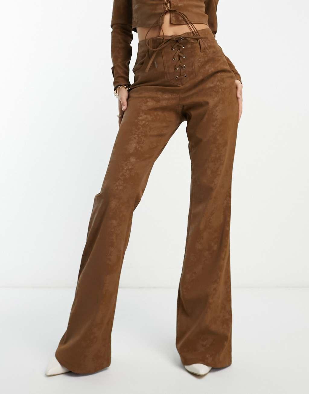 AFRM Millie low rise lace-up flared pants in mocha Product Image