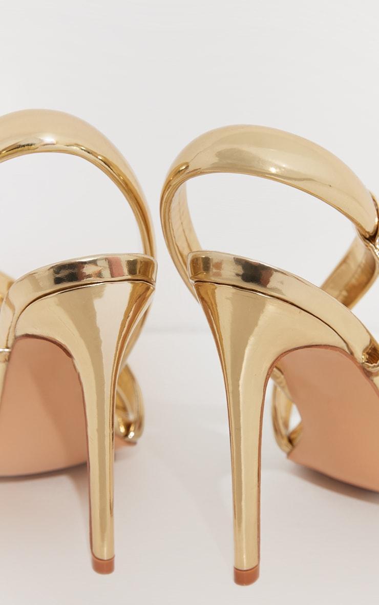 Gold Metallic PU Square Toe Padded Asymmetric High Heeled Sandals Product Image