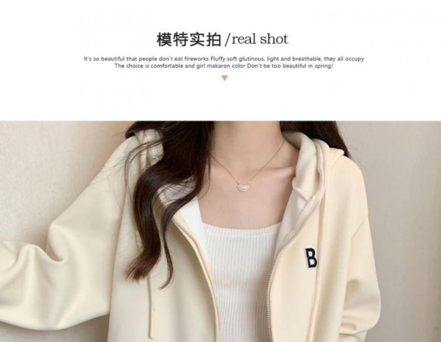 Letter Embroidered Zip Hoodie Product Image