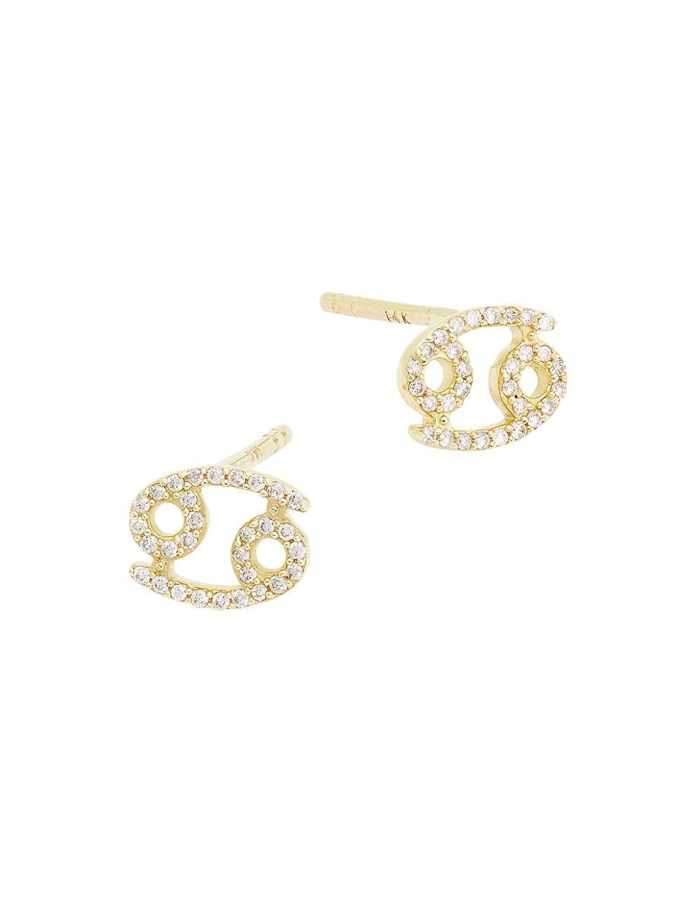 Womens 14K Yellow Gold & 0.07 TCW Diamond Zodiac Stud Earrings Product Image