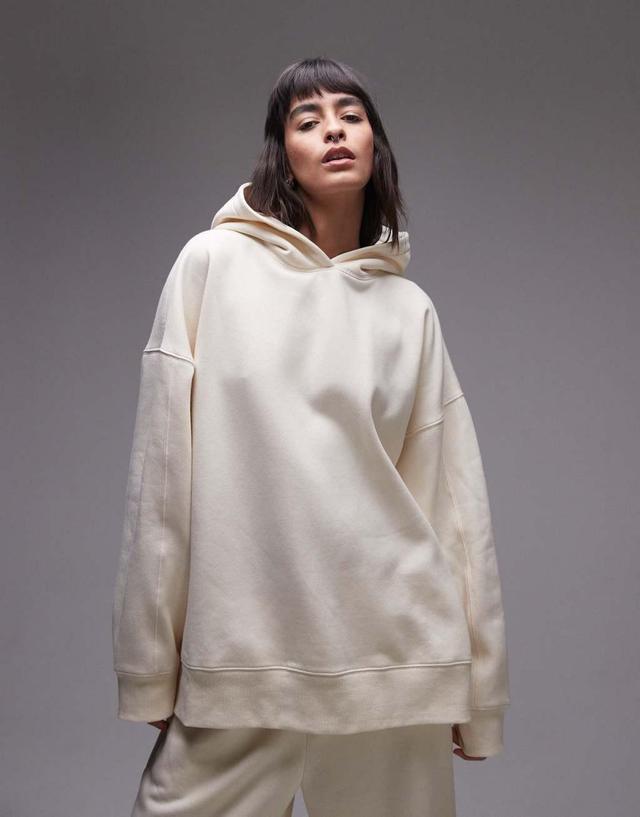 Topshop premium oversized hoodie in ecru Product Image