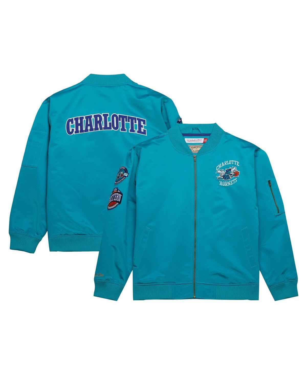 Mens Mitchell & Ness Teal Charlotte Hornets Hardwood Classics Vintage Logo Full-Zip Bomber Jacket Product Image