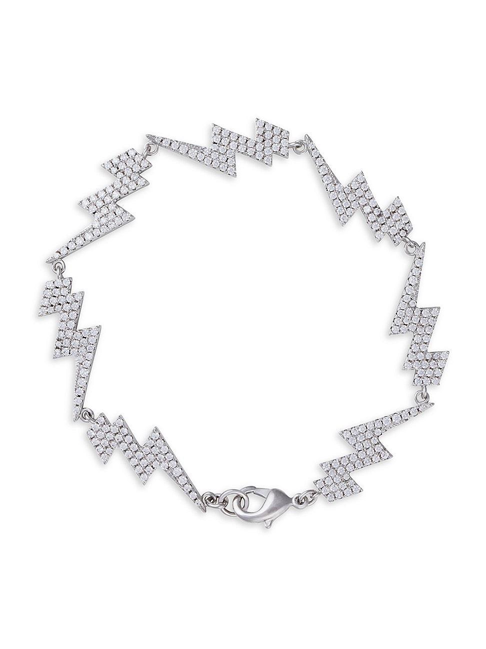 Womens 18K White Gold-Plated & Cubic Zirconia Lightning Bolt Bracelet Product Image