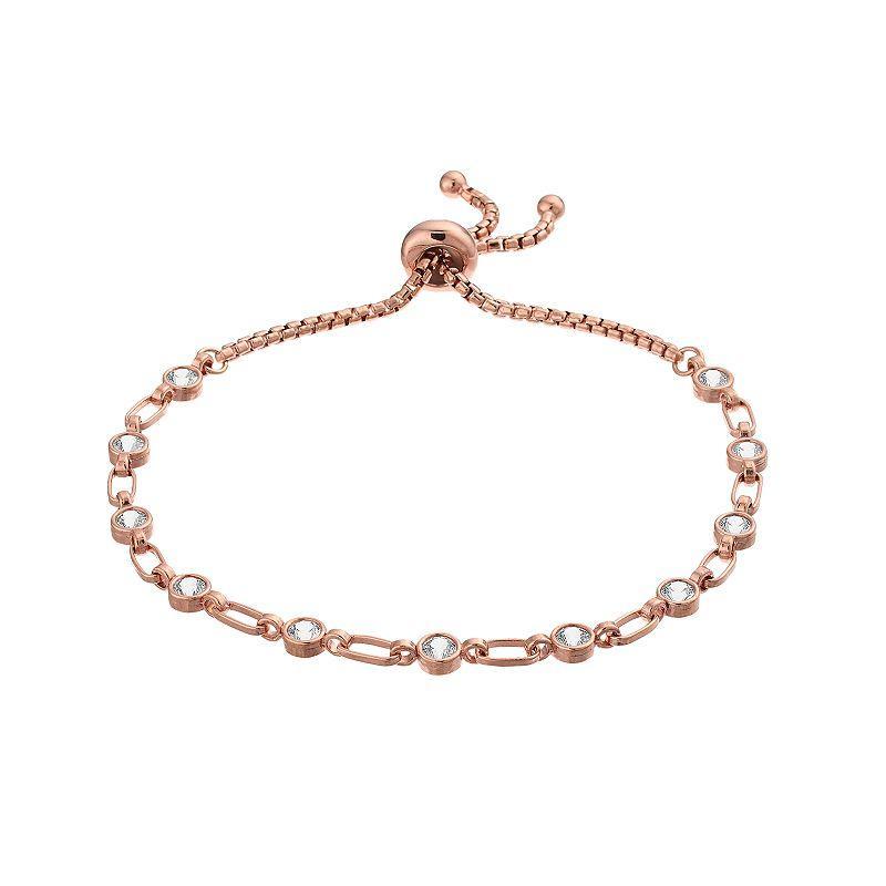 Kristen Kesho Sterling Silver Lab-Created White Sapphire Tennis Adjustable Bolo Bracelet, Womens Pink Tone Product Image