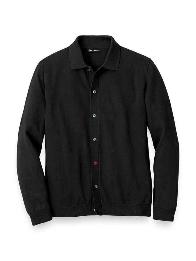 Cotton Button Front Polo - Black Product Image