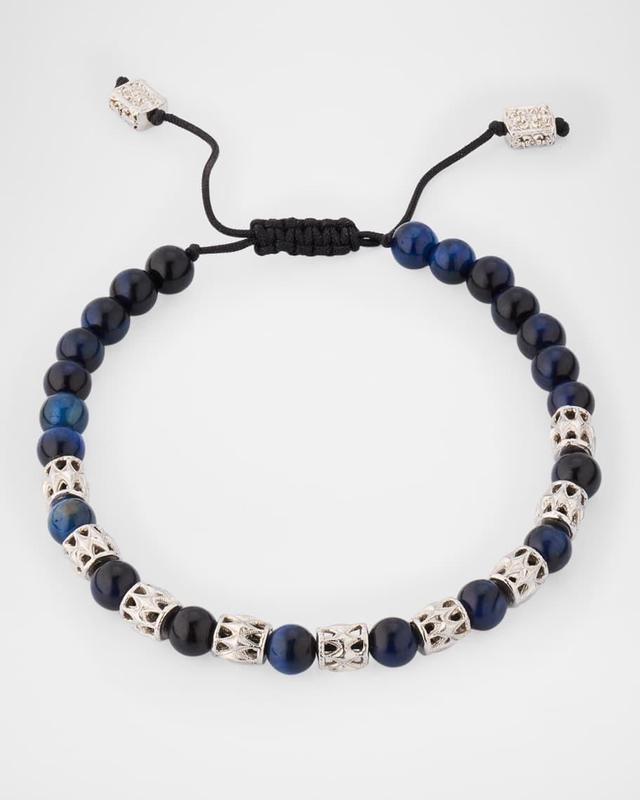 Men's Lapis and Silver Beaded Bracelet Product Image