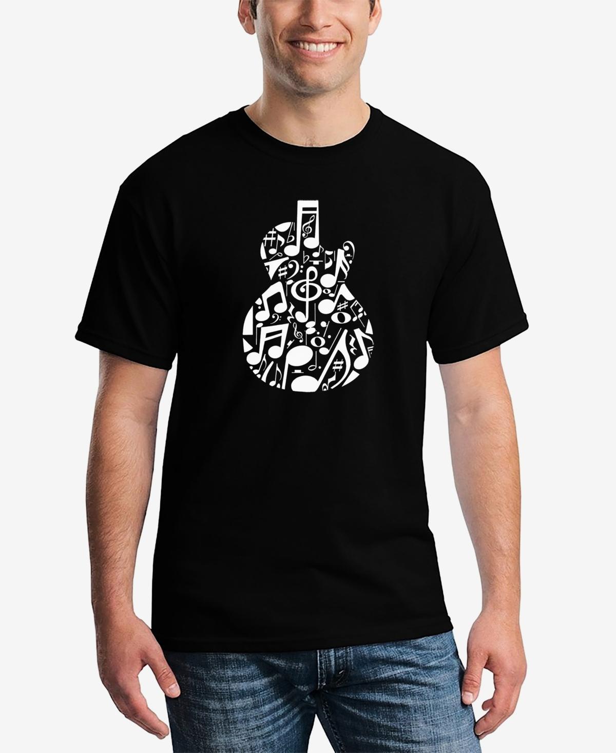 La Pop Art Mens Music Notes Guitar Printed Word Art T-shirt Product Image