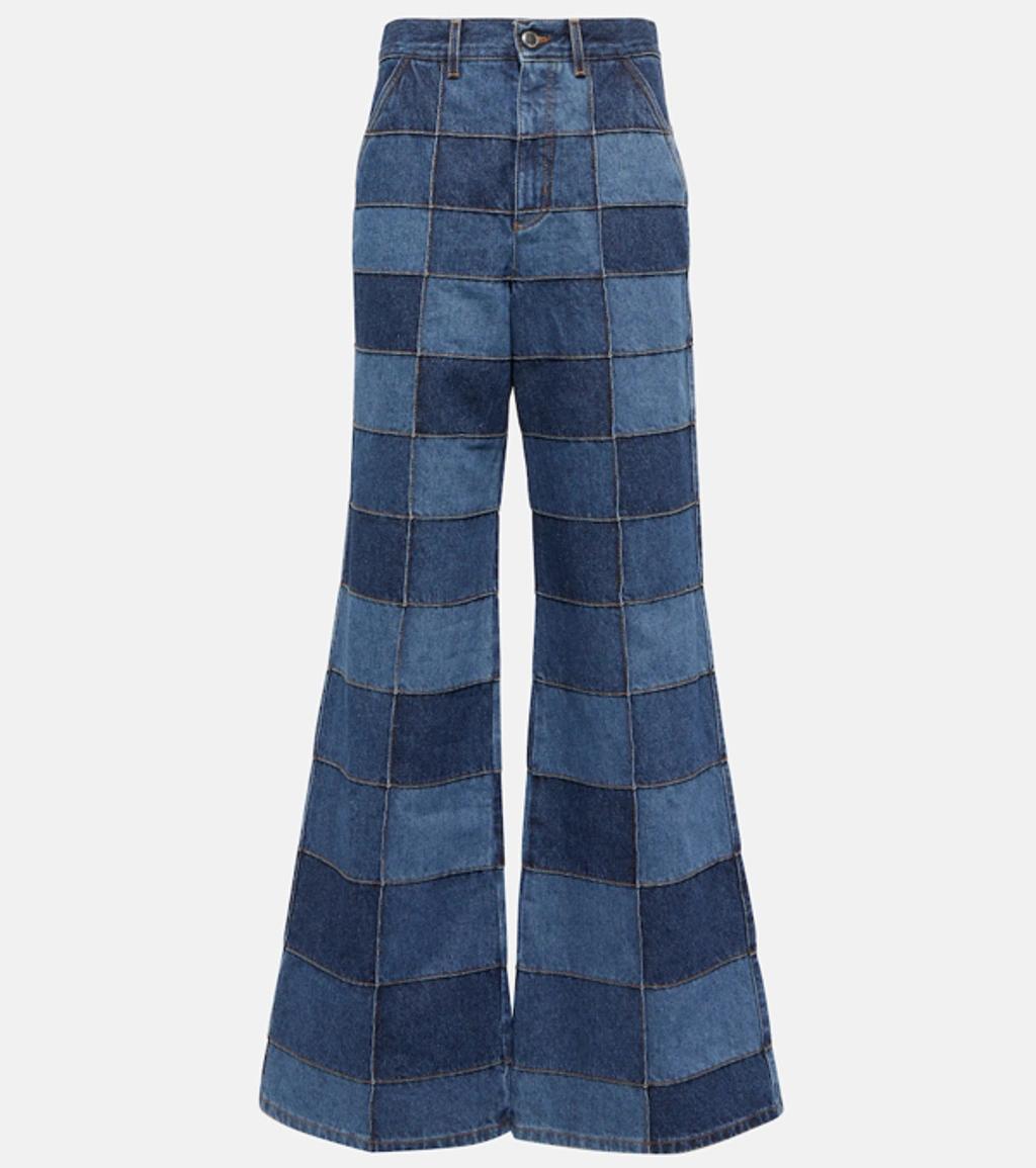 Patchwork Recycled Cotton-hemp Wide-leg Jeans In Blue Product Image