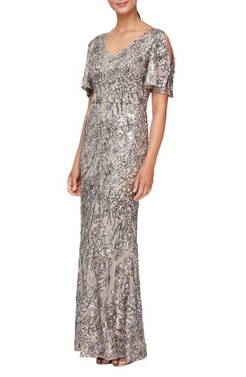 Alex Evenings Sequin Lace Cold Shoulder Trumpet Evening Gown Product Image