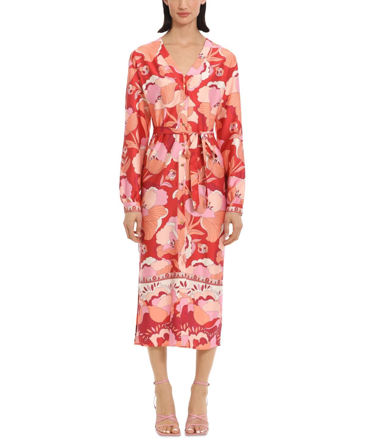 Donna Morgan Womens Printed Maxi Shirtdress - Brick Red Product Image