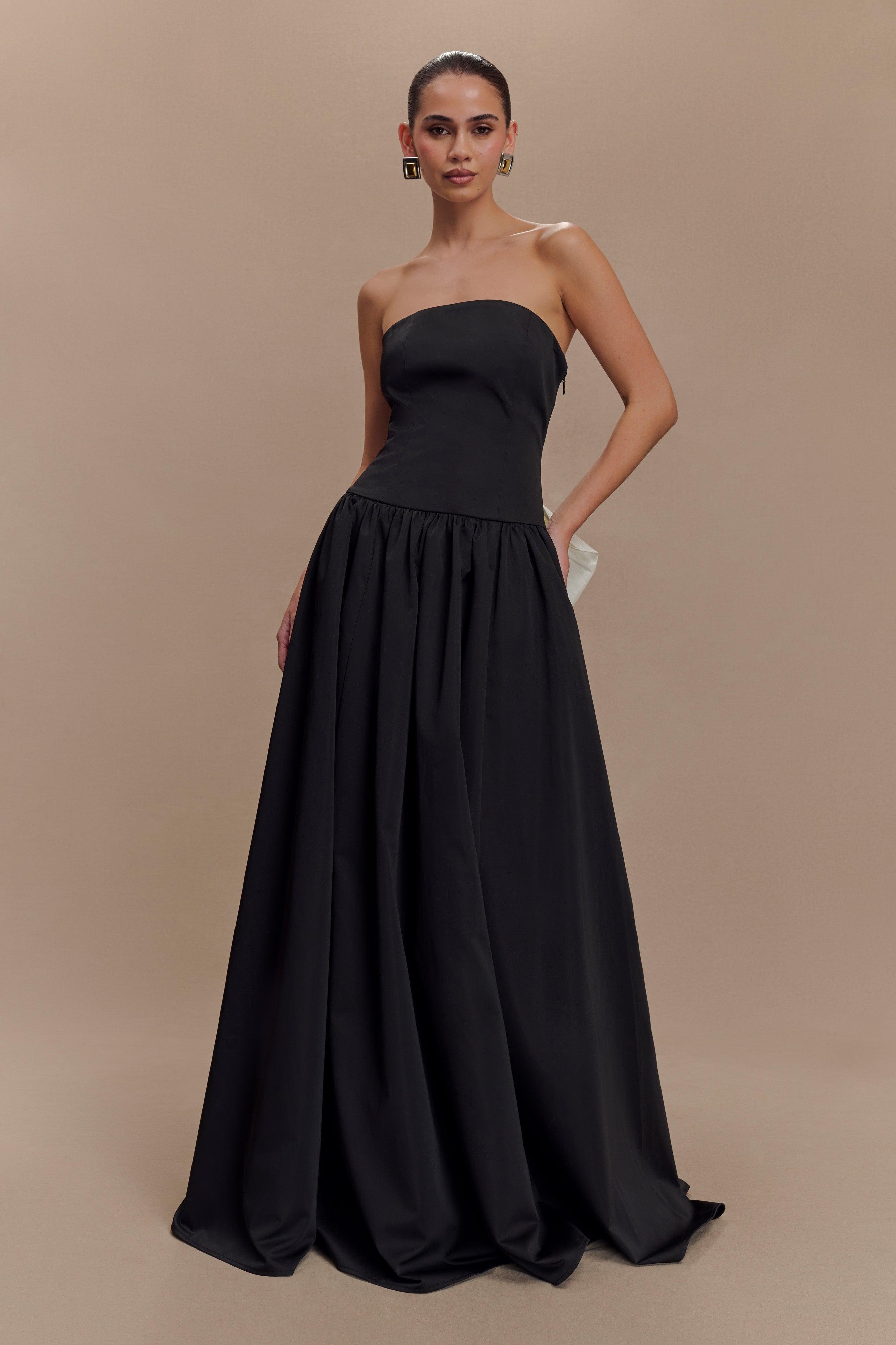 Frances Strapless Bow Maxi Dress - Black Product Image