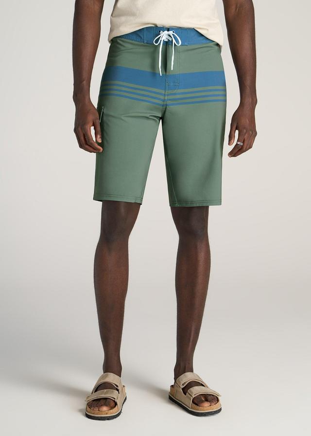 Tall Board Shorts for Men in Olive & Navy Stripe Male Product Image