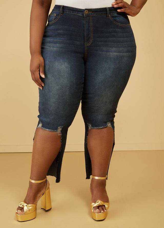 Plus Size High Low Distressed Skinny Jeans Ashley Stewart Product Image