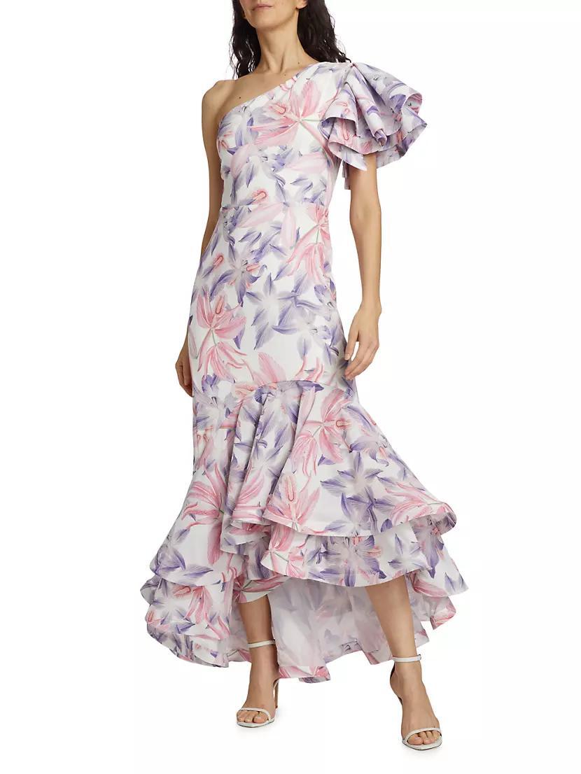 Corocora Ruffled Floral One-Shoulder Maxi Dress Product Image