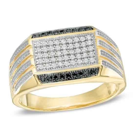 Men's 1/3 CT. T.w. Enhanced Black and White Diamond Ring in 10K Gold Product Image