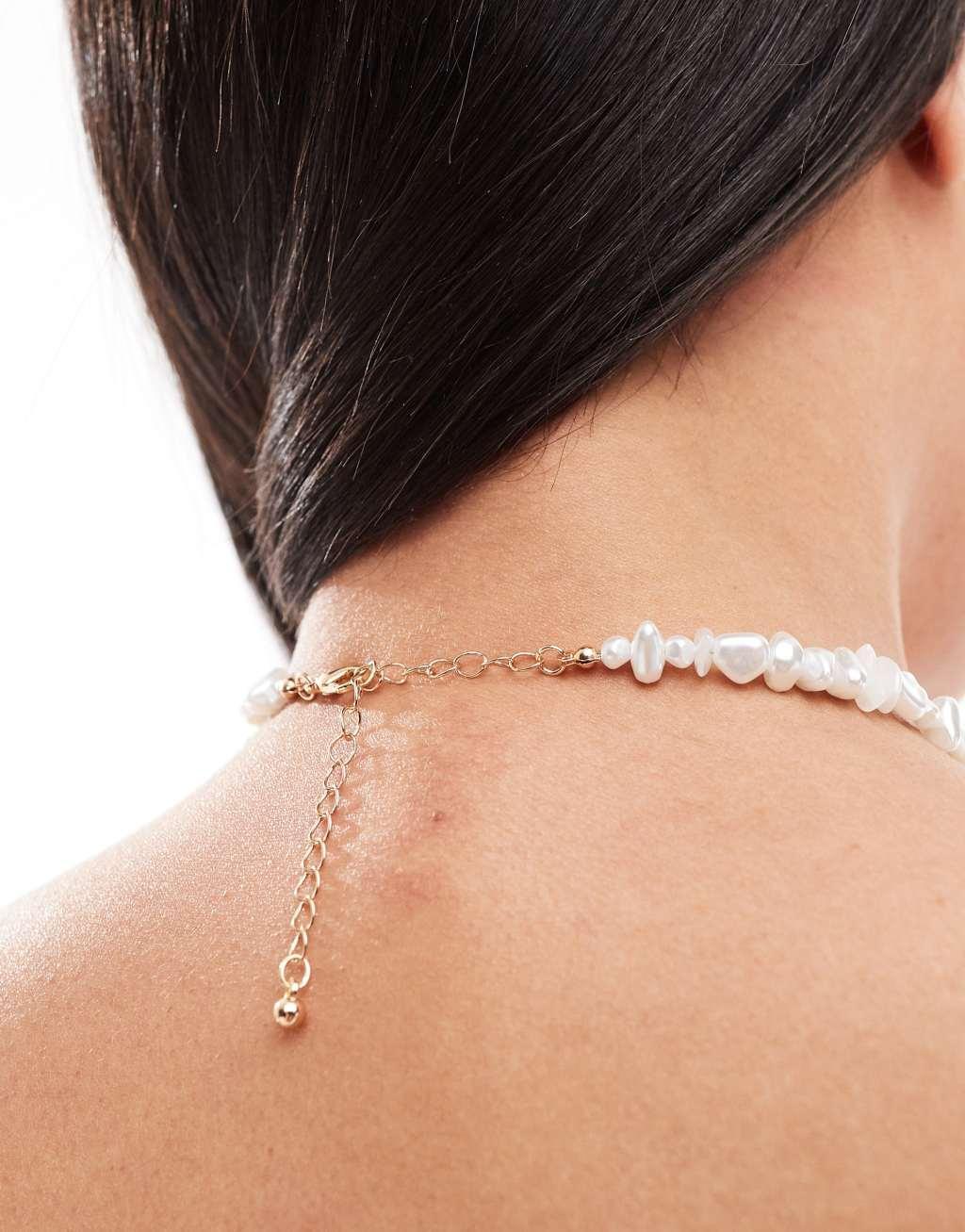 ASOS DESIGN choker necklace with faux chipping and pearl design Product Image