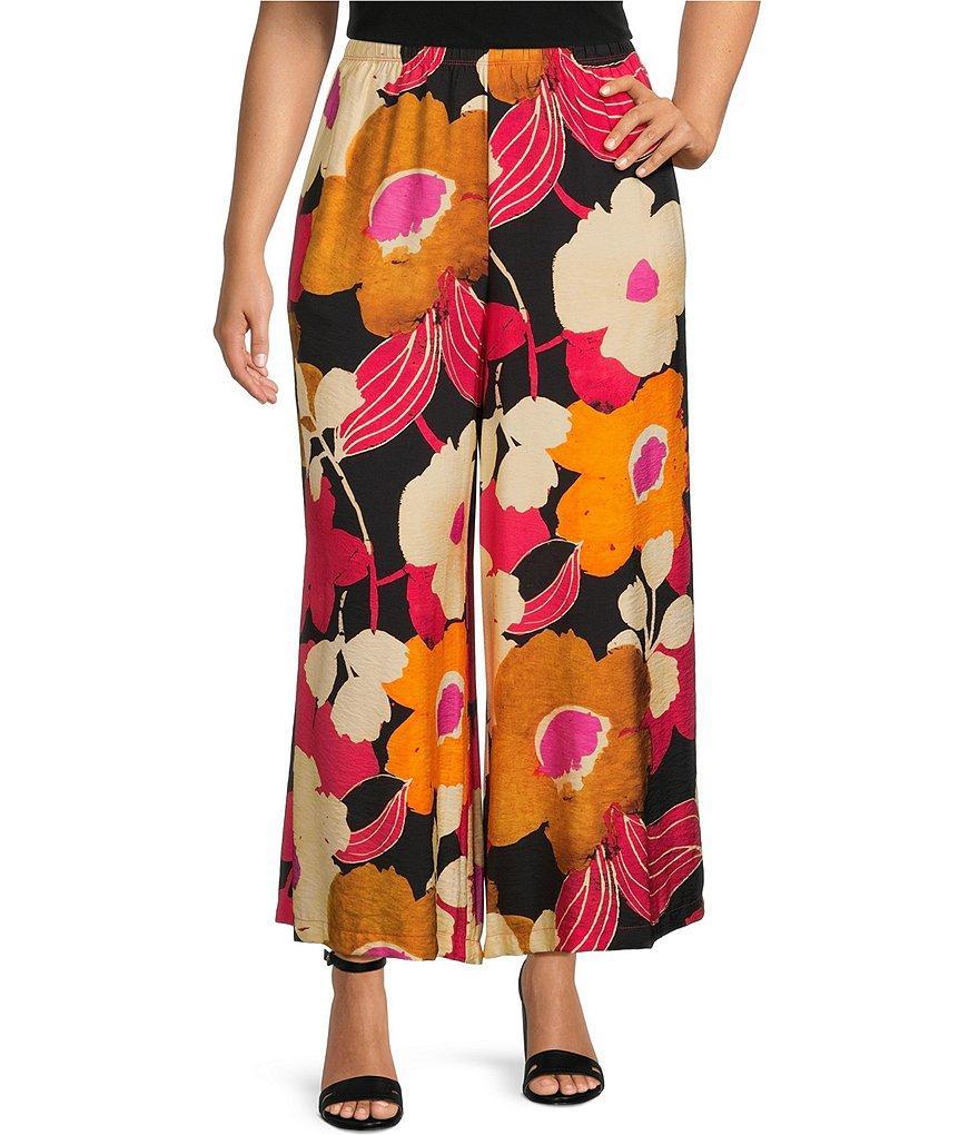 IC Collection Plus Size Woven Floral Print Wide Leg Pants Product Image