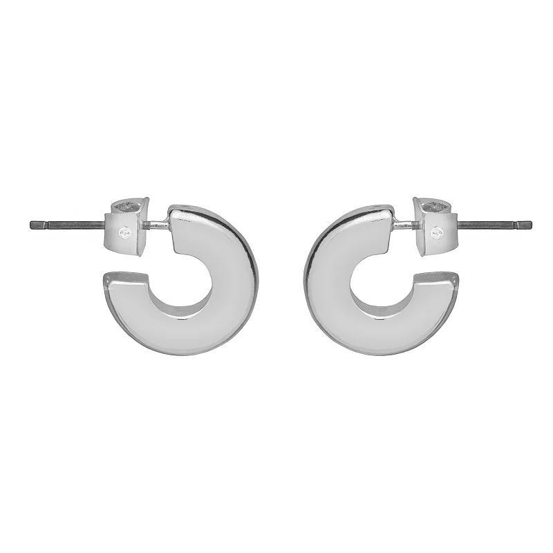 Emberly Silver Tone Small Flat C-Hoop Earrings, Womens Product Image