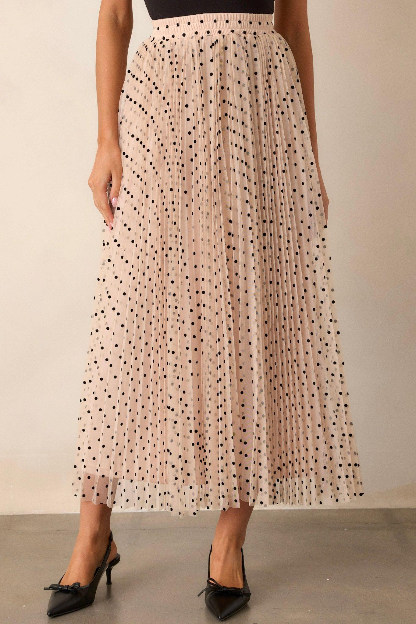 Vintage Wave Beige Tulle Polka Dot Maxi Skirt Product Image