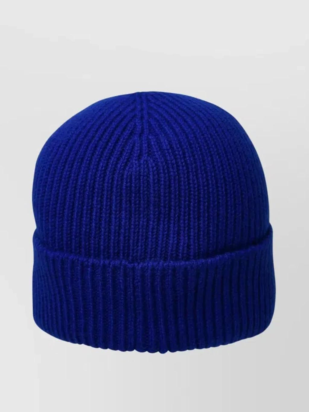 BURBERRY Ribbed Knit Cashmere Beanie Cuffed Design In Blue Product Image