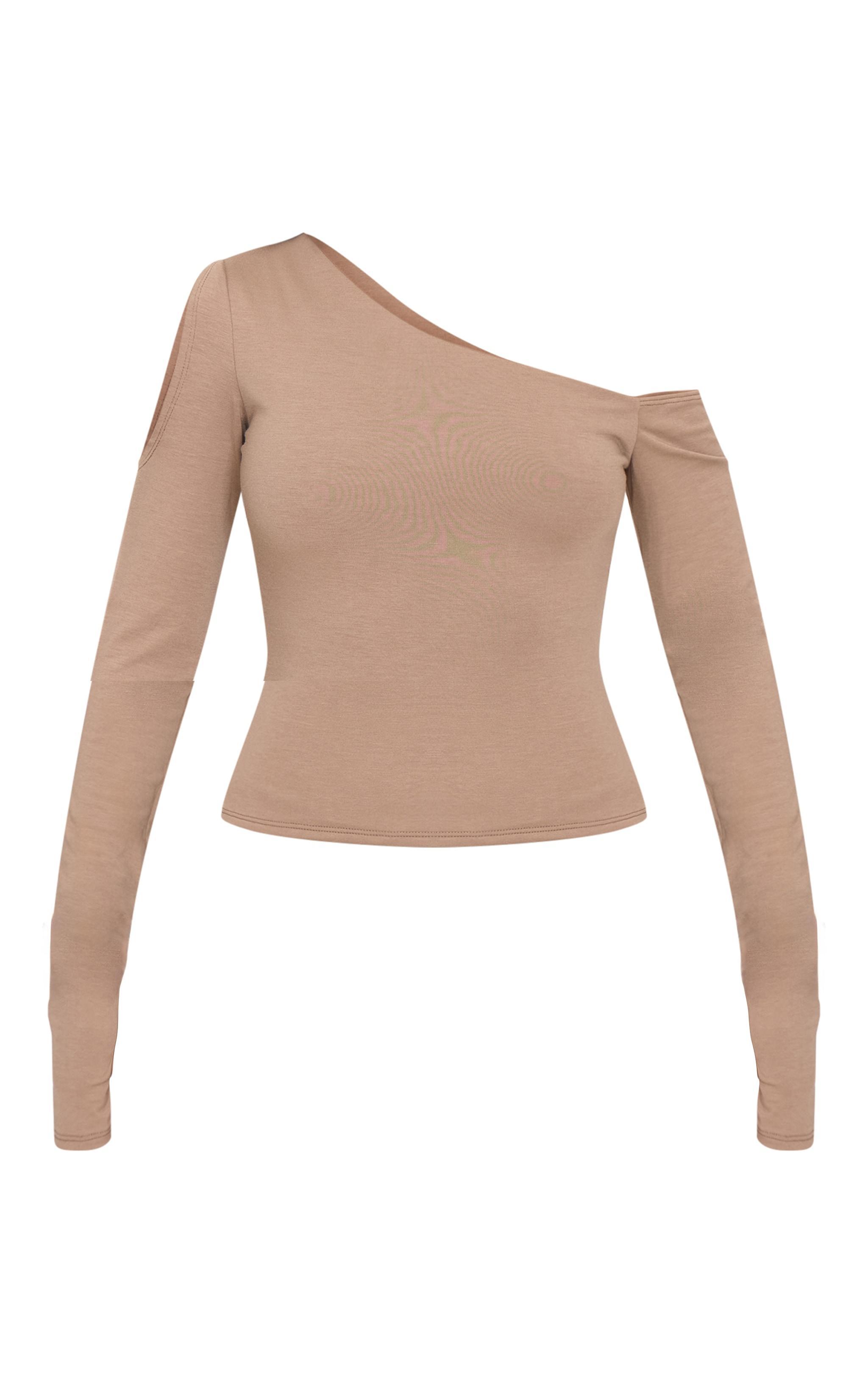 Taupe Contour Jersey Bardot Long Sleeve Top Product Image