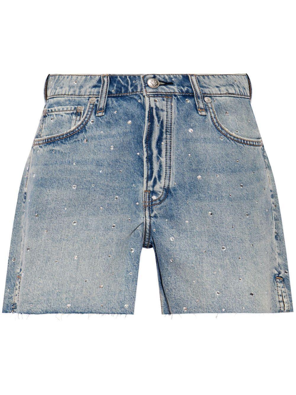 Rhinestone-embellishment Denim Shorts In Blau Product Image