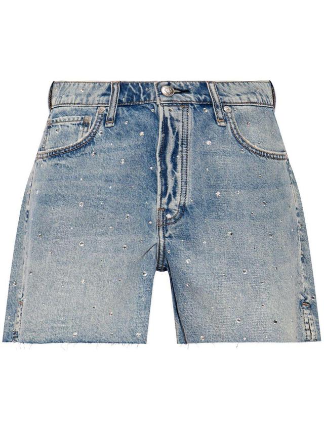 Rhinestone-embellishment Denim Shorts In Blau Product Image