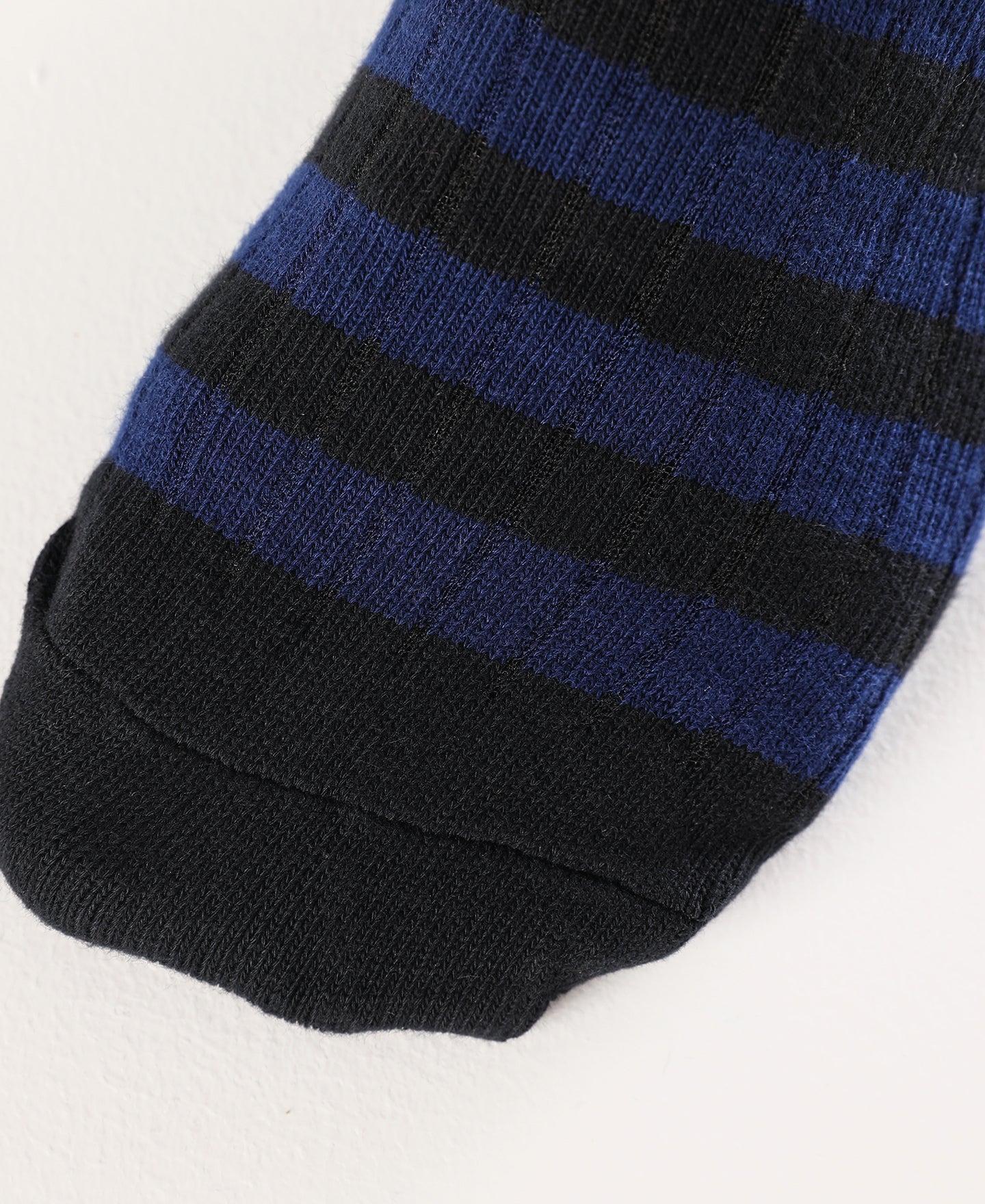 Retro Striped Cotton Socks - Black/Blue Product Image