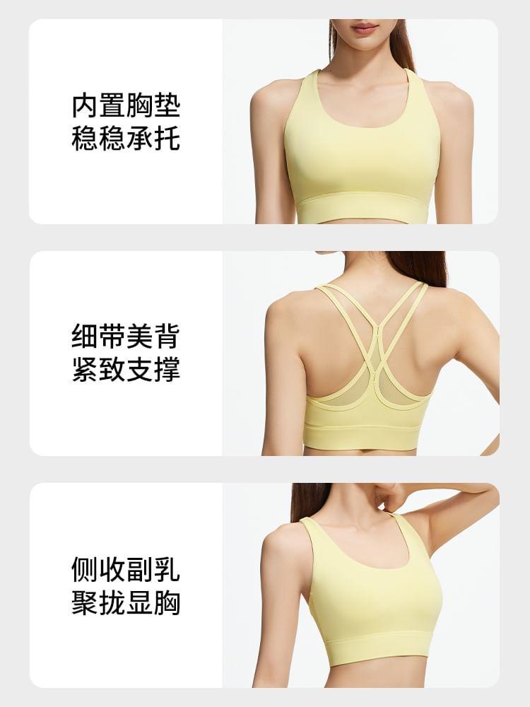 Scoop Neck Plain Mesh Panel Crop Sports Tank Top Product Image